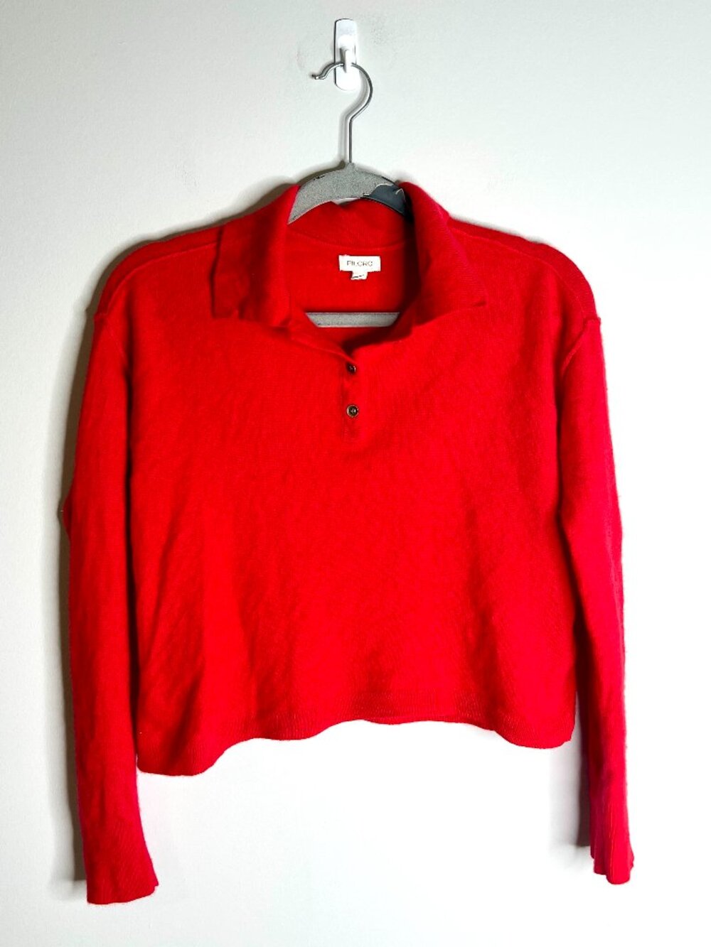 Anthropologie Pilcro Jensen Cropped Polo Red Button-Up Sweater Cashmere Preppy S